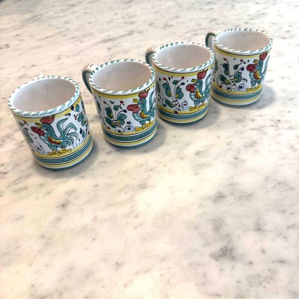 Firenze Italian Specialties Deruta Italy Rooster Mugs Set of 4 Hand Painted - Picture 3 of 5